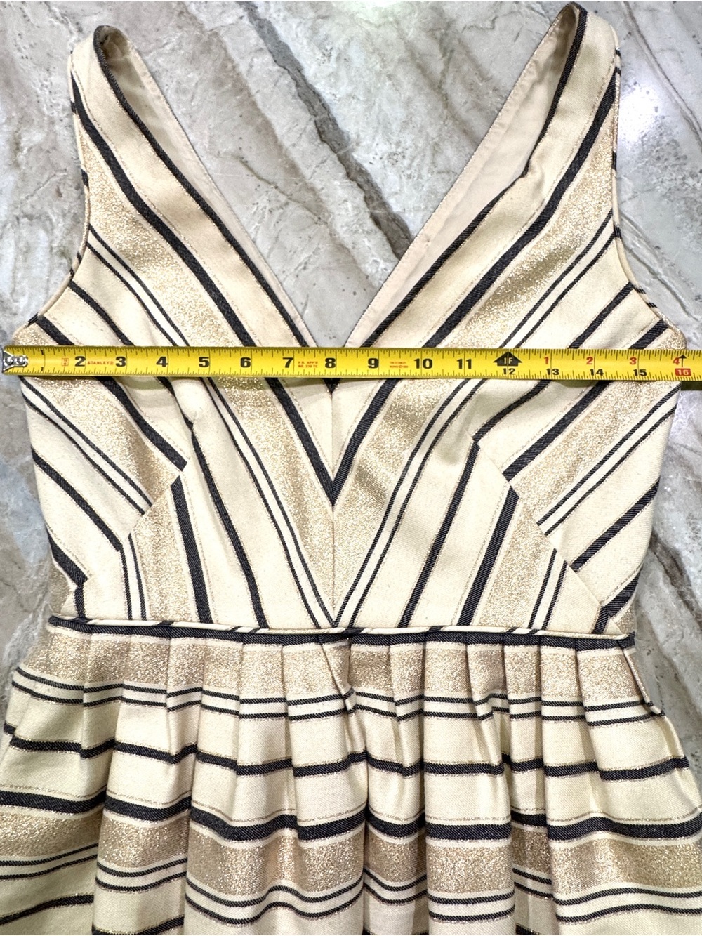 J.Crew Cream, Black, Gold Metallic Stripe Fit & Flare Dress – Size 2 - Picture 8 of 10